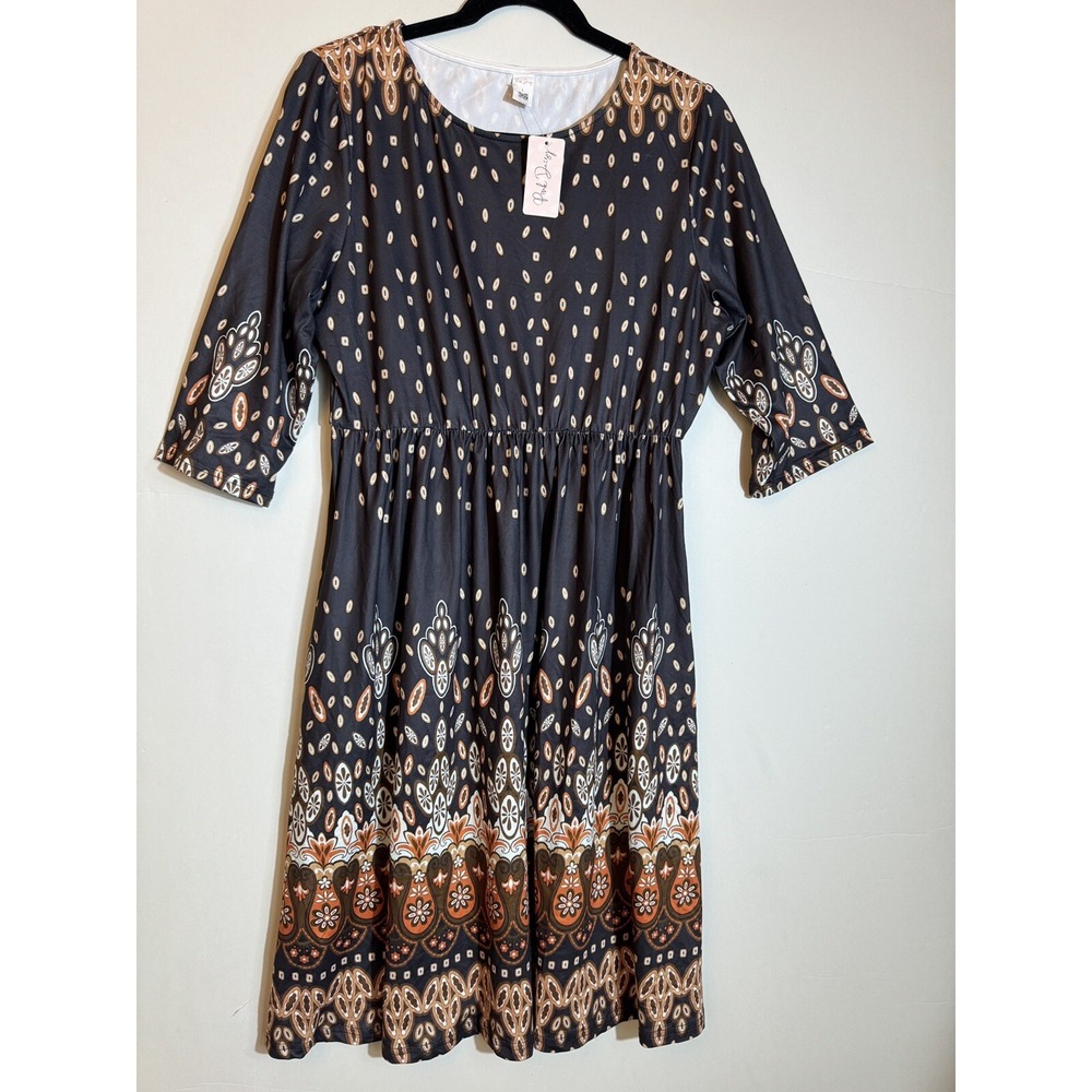 Pixie Lady Short Dresses for Women Crew Neck Boho Casual Smocked Waisted Sz‎ M